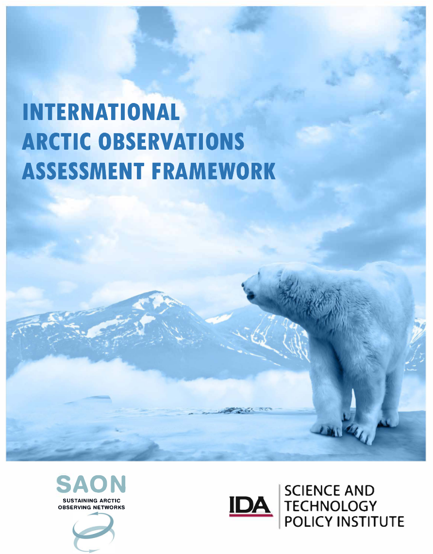 Image of the international INTERNATIONAL ARCTIC OBSERVATIONS ASSESSMENT FRAMEWORK front cover. 